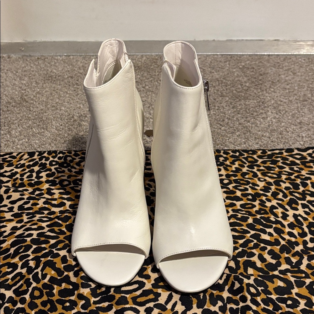 Nine West White Peep-Toe Ankle Booties